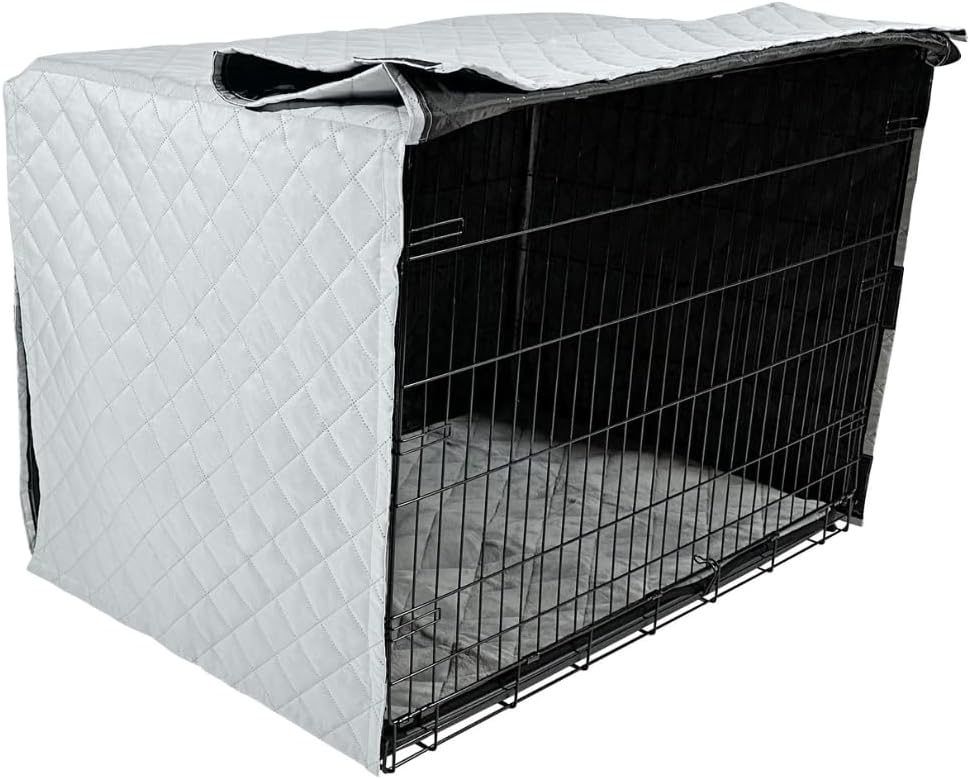4Knines Quilted Dog Crate Cover – Heavy-Duty, Water-Resistant Fabric for Indoor/Outdoor Use – Durable Travel Cage Cover for Training, Weather Protection – Fits 48-Inch Crates – Grey