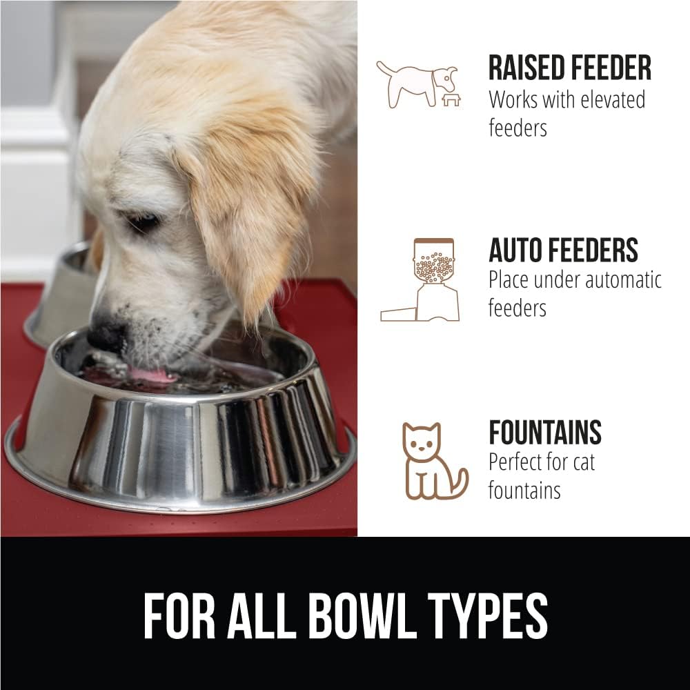 GORILLA GRIP 100% Waterproof Raised Edge BPA Free Silicone Pet Feeding Mat, Dog Cat Food Mats Contain Spills Protects Floors, Placemats for Cats and Dogs Water Bowl, Pets Accessories 18.5x11.5 Red