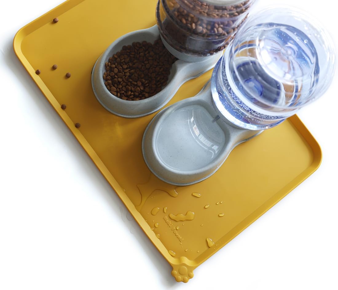 Hoki Found Large Silicone Pet Food Mats Tray - Non Slip Pet Dog Cat Bowl Mats Placemat - Dog Pet Cat Feeding Mat - Waterproof Dog Cat Food Mats -Pet Water Mats for Carpet - Honey