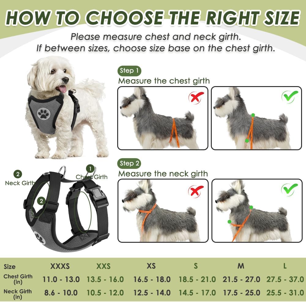 SlowTon Dog Seat Belt Harness for Car, Dog Car Harness Adjustable Mesh Breathable & Dog Seatbelt Safety Tether with Elastic Bungee for Small Medium Large Pets(Grey, Double Clip, XXXS)