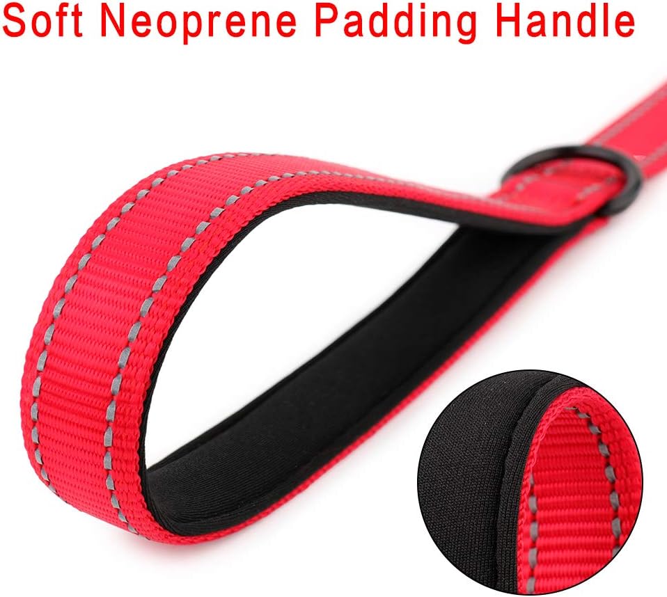 PLUTUS PET Short Training Dog Leash with Padded Handle for Medium Large Big Dogs,18 Inch Heavy Duty Strong Traffic Leash with Carabiner Clip for Climbing Walking or Guiding Blind(18”,Red