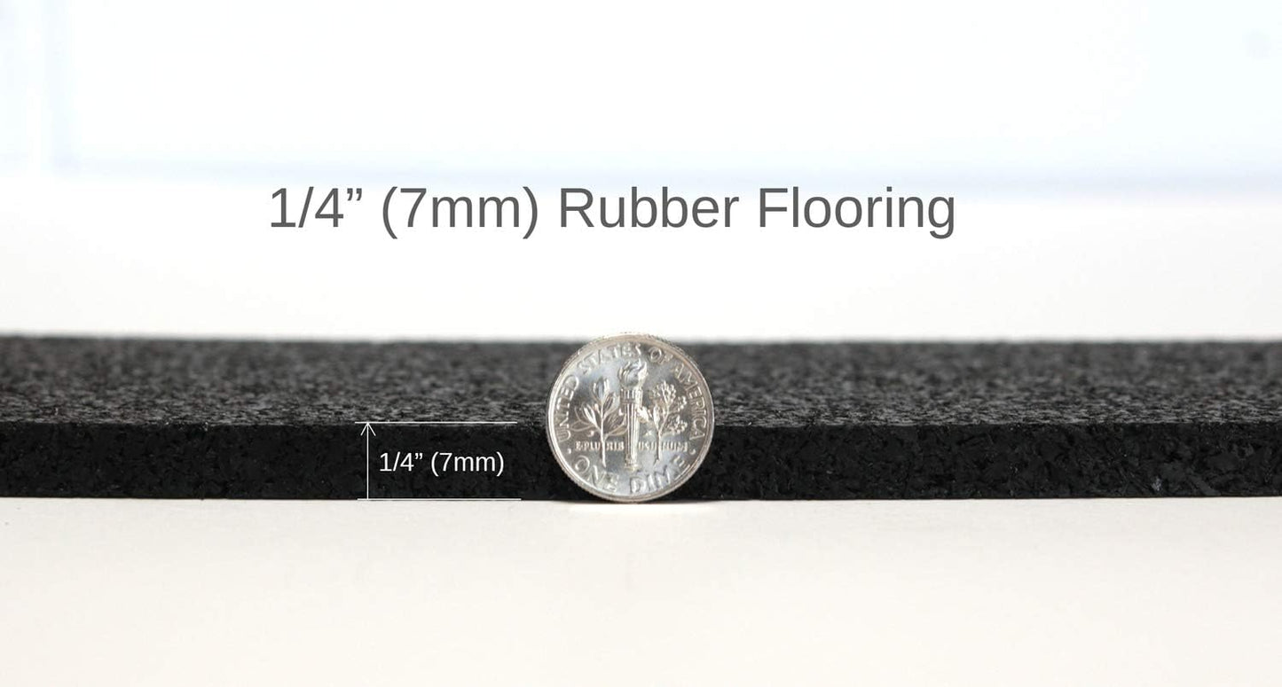 American Floor Mats 1/4in (7mm) Thick Solid Black 4' x 25' Heavy Duty Rubber Rolls, Protective Exercise Mats, Home Gym Rubber Flooring