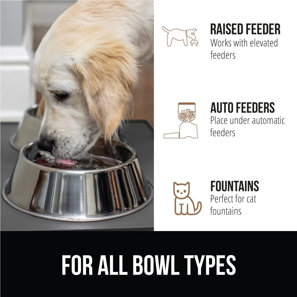 GORILLA GRIP 100% Waterproof Raised Edge BPA Free Silicone Pet Feeding Mat, Dog Cat Food Mats Contain Spills Protects Floors, Placemats for Cats and Dogs Water Bowl, Pets Accessories 28x18 Charcoal