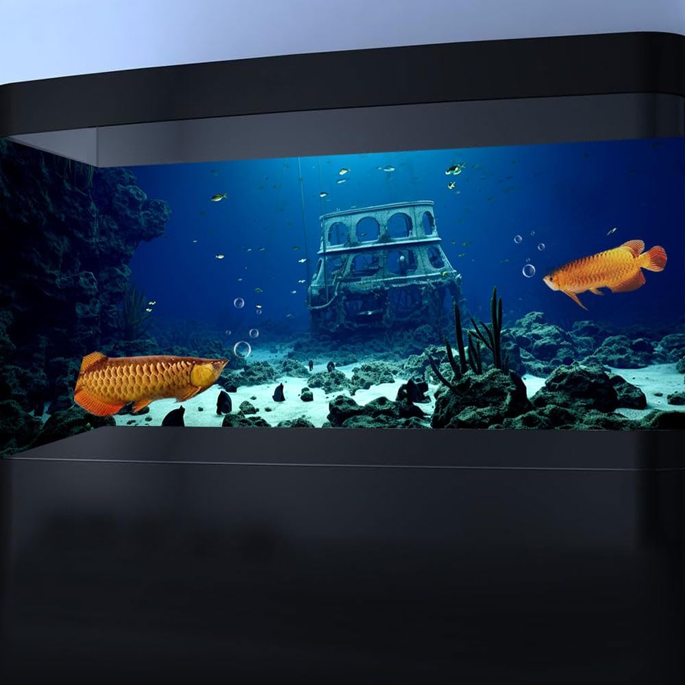 72X16IN Natural Underwater Aquarium Background, Pictures 3D Fish Reef Fish Tank Decoration Background, with 8 EVA Double-Sided Tape