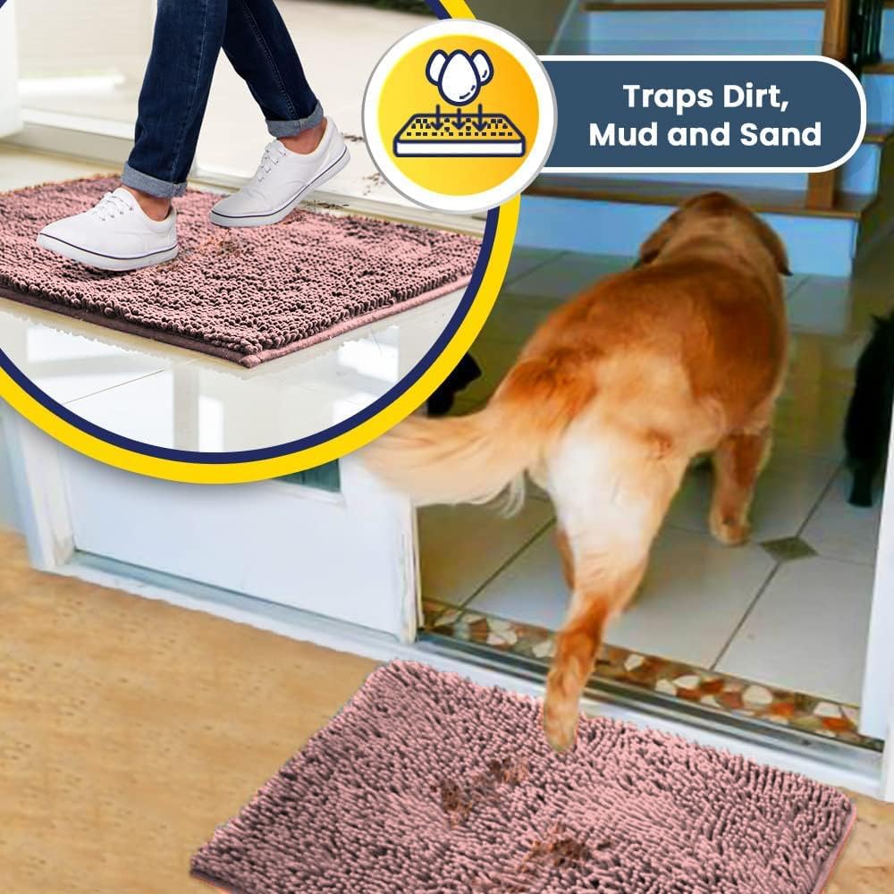 Muddy Mat® AS-SEEN-ON-TV Highly Absorbent Microfiber Door Mat and Pet Rug, Non Slip Thick Washable Area and Bath Mat Soft Chenille for Kitchen Bedroom Indoor and Outdoor - Light Pink 48" x 60"