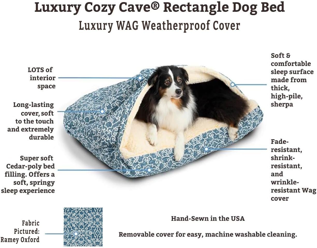 Snoozer Pet Products Luxury Rectangle Cozy Cave, Wag Collection, Extra Large, Pedigree Denim