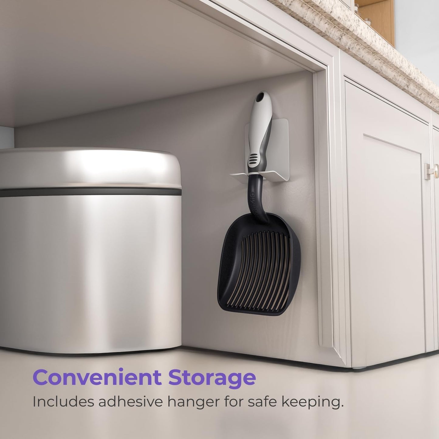 iPrimio Cat Litter Scoop Metal w/ Deep Shovel, Black - Non Stick Plated Aluminum Cat Litter Scooper with Holder - Litter Box Scooper - Metal Cat Litter Scoop - Patented Sifter w/ Holder - Solid Handle