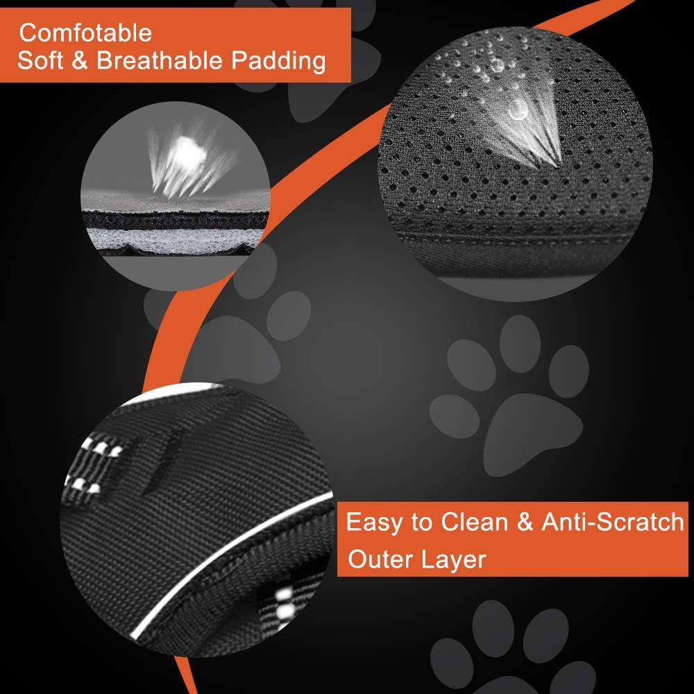 PHOEPET No Pull Dog Harness Medium Reflective Front Clip Puppy Vest with Handle,Adjustable 2 Metal Leash Attachment Hooks(M, Orange)