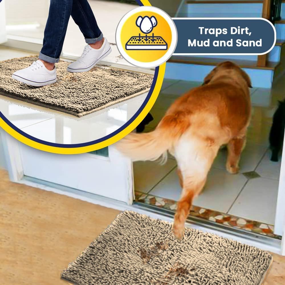 Muddy Mat® AS-SEEN-ON-TV Highly Absorbent Microfiber Door Mat and Pet Rug, Non Slip Thick Washable Area and Bath Mat Soft Chenille for Kitchen Bathroom Bedroom Indoor and Outdoor - Beige 35" x 60"