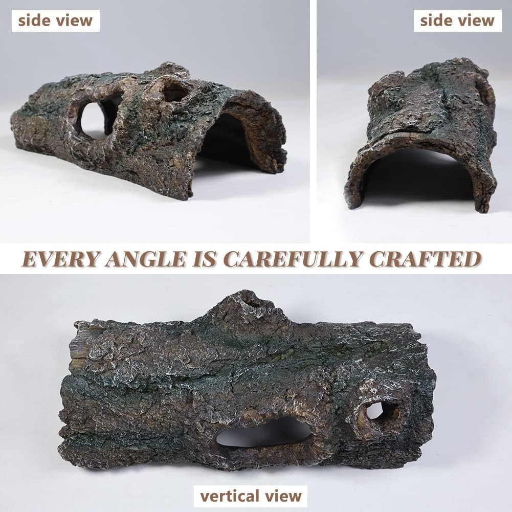 fazhongfa Reptile Hide Tree Trunk Lizard Snake Gecko Axolotl Spider Turtles Bearded Dragon Tank Accessories Large Hollow Log for Aquarium or Fish Tank Resin Wood Decorations Ornament