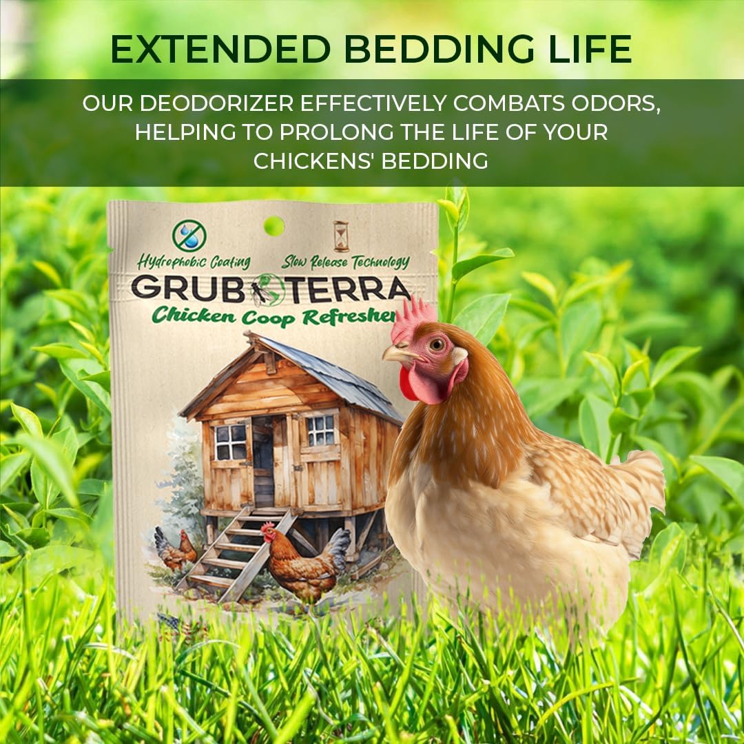 GrubTerra Coop Refresher Odor Freshener for Chicken Pen, Suitable for Chicken Waterer and Chicken Feeder, Smell Control Solution for Clean and Fresh Chicken Living Environment