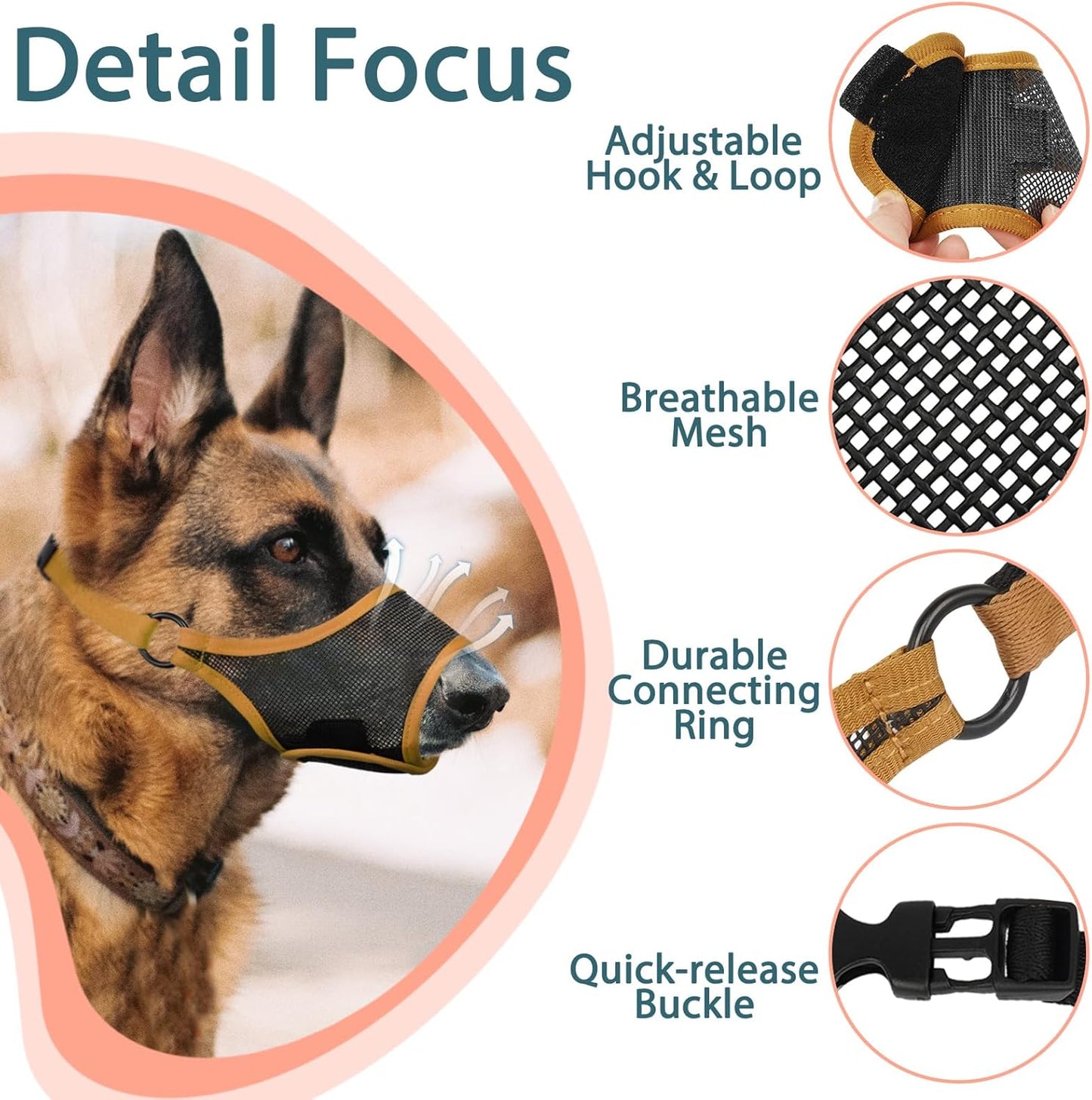 LUCKYPAW Dog Muzzle, Mesh Muzzle for Large Medium Small Dogs, Soft Mouth Guard for Biting Chewing, Breathable Mouth Guard with Adjustable Strap for Training(Brown, XS(Snout:6.5"-7.5"))