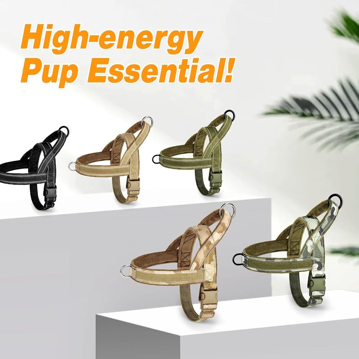 Forestpaw No Pull Dog Harness - Soft Flannel Padded Tactical Dog Vest Harness with Quick Release Buckle, Adjustable Reflective Pet Harness for Large Dogs Walking Training,Green Camouflage L