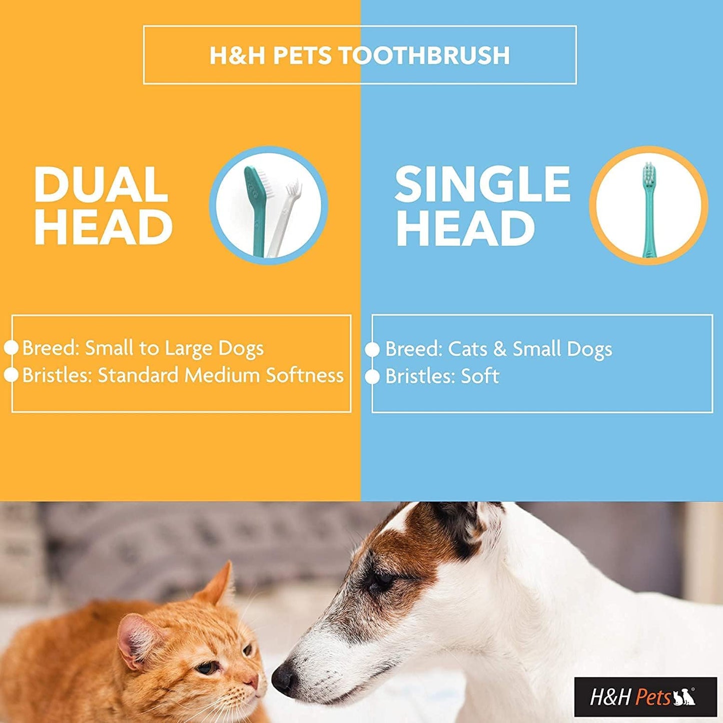 H&H Pets Toothbrush for Small Dogs & Cats - Soft and Extra Small Toothbrush Designed for Cats, Puppies, and XS Breed Dogs Like Teacups, Chihuahuas, Yorkshire, and Poodle, 4 Count Pack