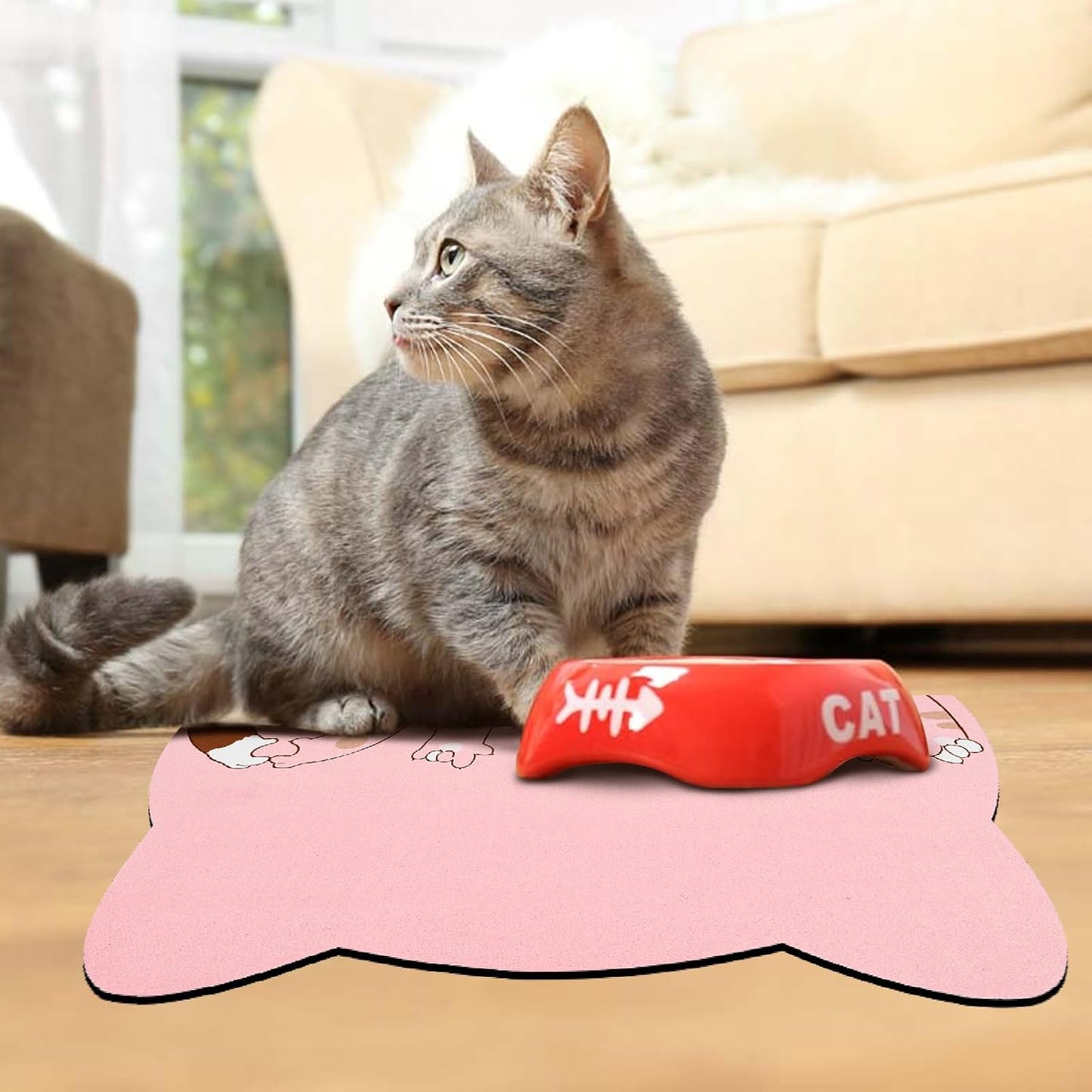 Cat Food Mats for Floor, Cat Water Bowl Mats Pet Feeding Absorbent Mat Cat Placemats for Food and Water Pink 23.6 * 13.7 inch