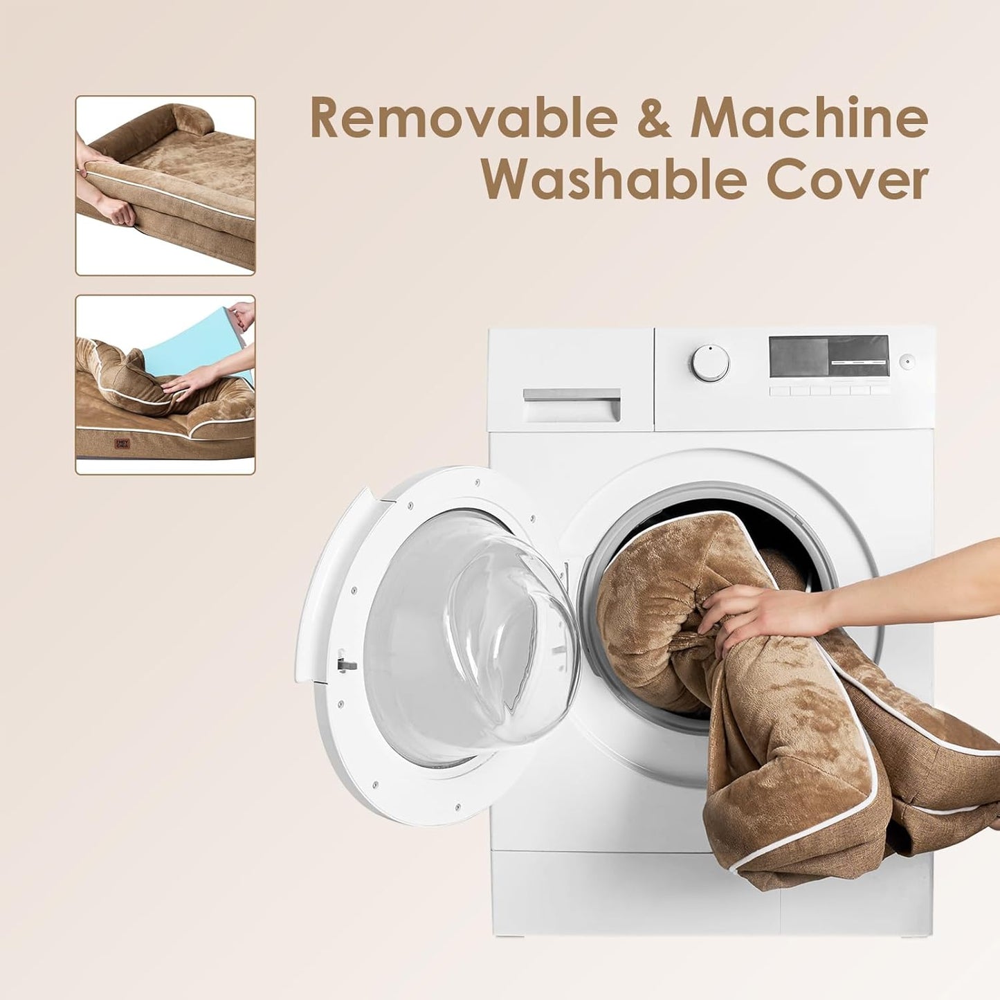 EHEYCIGA Orthopedic Dog Beds for Extra Large Dogs, Waterproof Memory Foam XL Pet Bed with Sides, Non-Slip Bottom and Egg-Crate Foam Big Dog Couch Bed with Washable Removable Cover, Beige