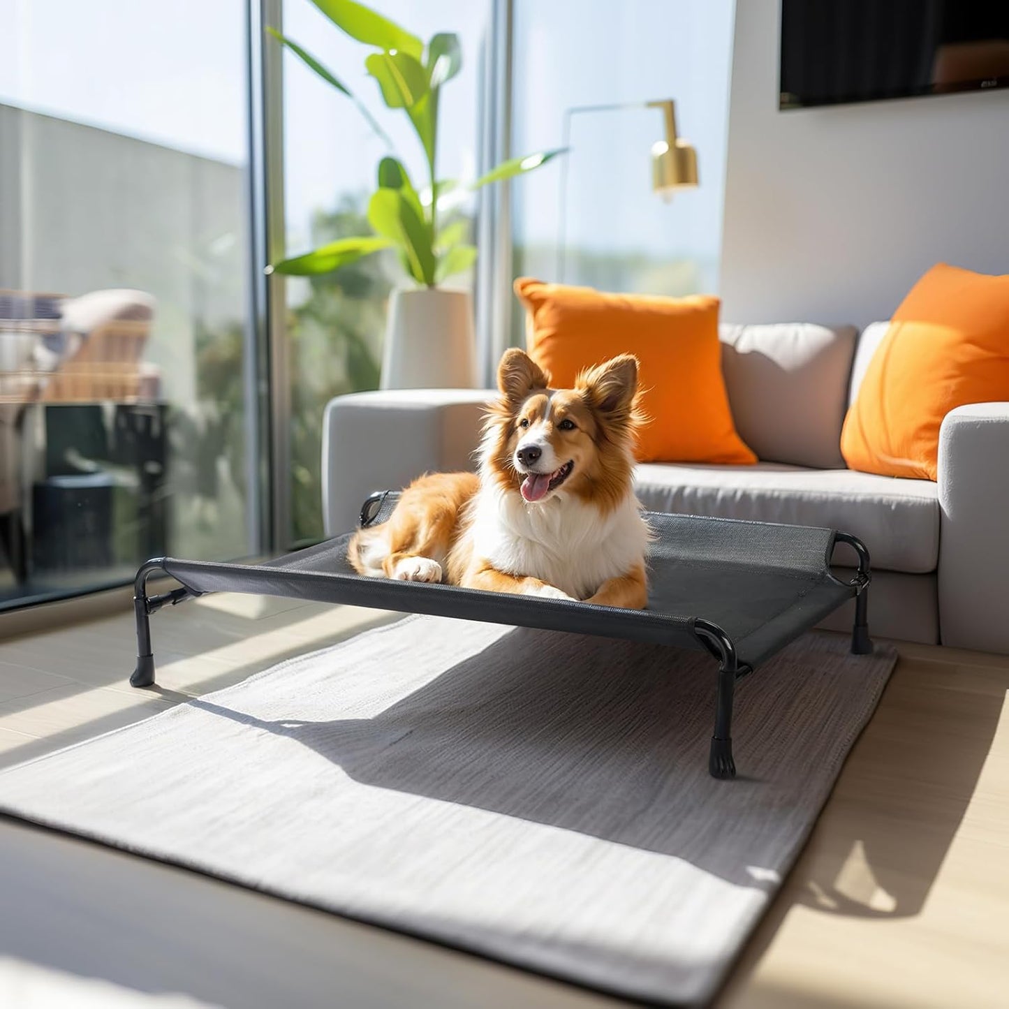 Veehoo Elevated Dog Bed, Cooling Raised Dog Bed with Guardrail & Headrest, Upgraded Non-Slip Silicon Feet, Breathable Teslin Mesh, Portable Pet Cot for Indoor and Outdoor, 29 x 18 Inches, Black