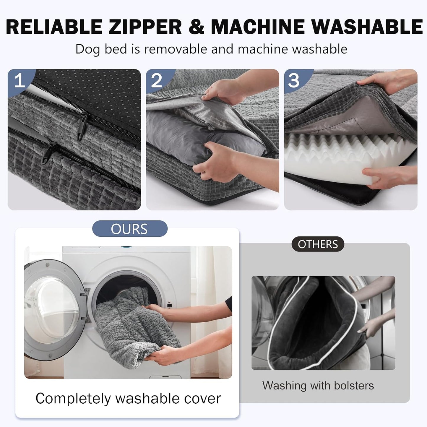 INVENHO Orthopedic Dog Beds Large Sized, XL Washable Egg-Crate Memory Foam Dog Couch Bed with Washable Removable Cover, Waterproof Lining and Nonskid Bottom