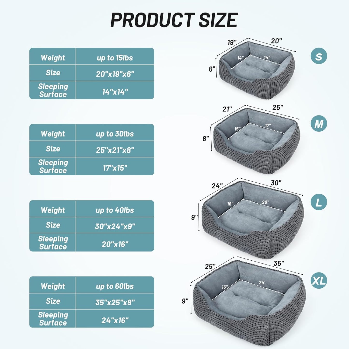 MIXJOY Dog Beds for Medium Dogs Washable, Rectangle Pet Bed Medium Size Dog, Orthopedic Sleeping Pet Sofa Bed, Soft Calming Cat Beds for Indoor Cats, Anti-Slip Bottom with Multiple Size (25'', Grey)