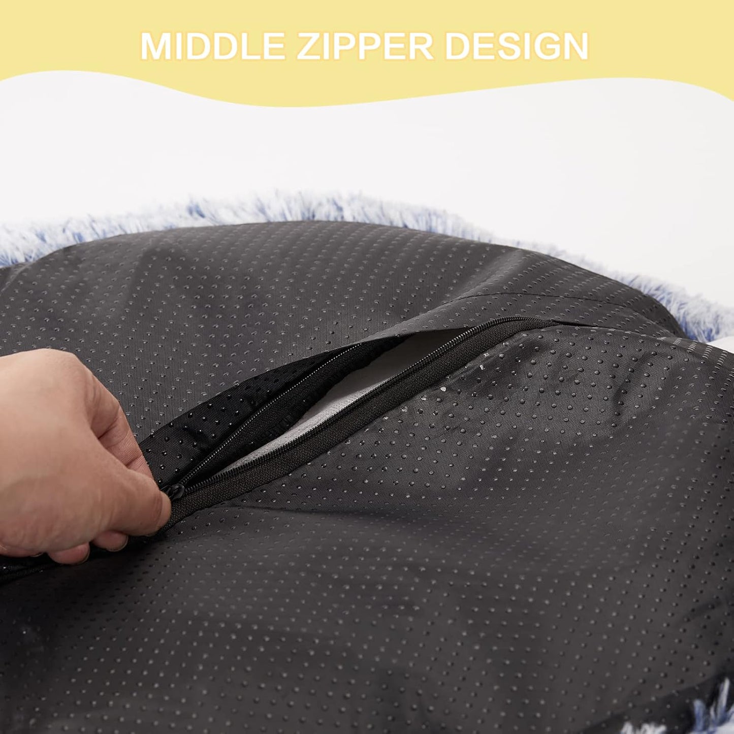 Bedfolks Calming Donut Dog Bed - 45 Inch Round Plush Dog Bed, Anti-Anxiety, Washable & Non-Slip (Navy Blue, Extra Large)