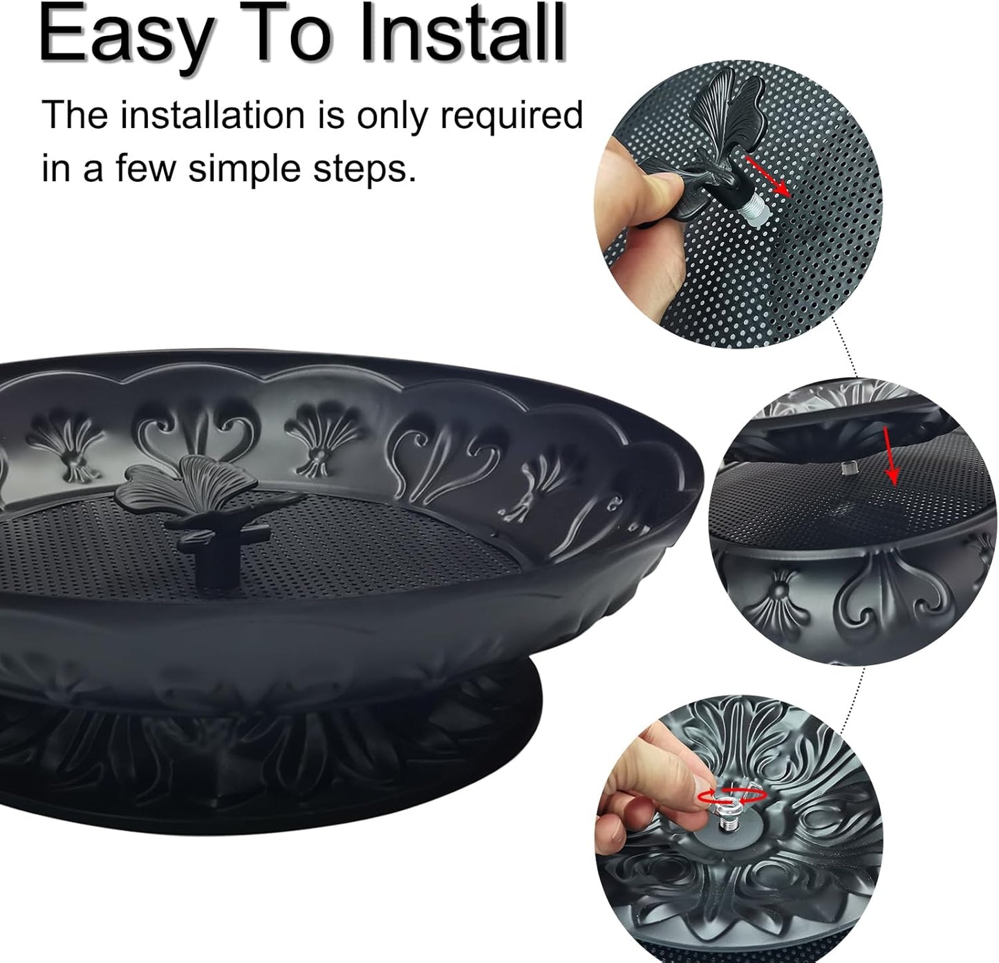 Ground Platform Bird Feeder Tray,11” Metal Large Standing Bird Feeder Mesh Seed Tray,for Outdoor Garden (Black-1 Pack)