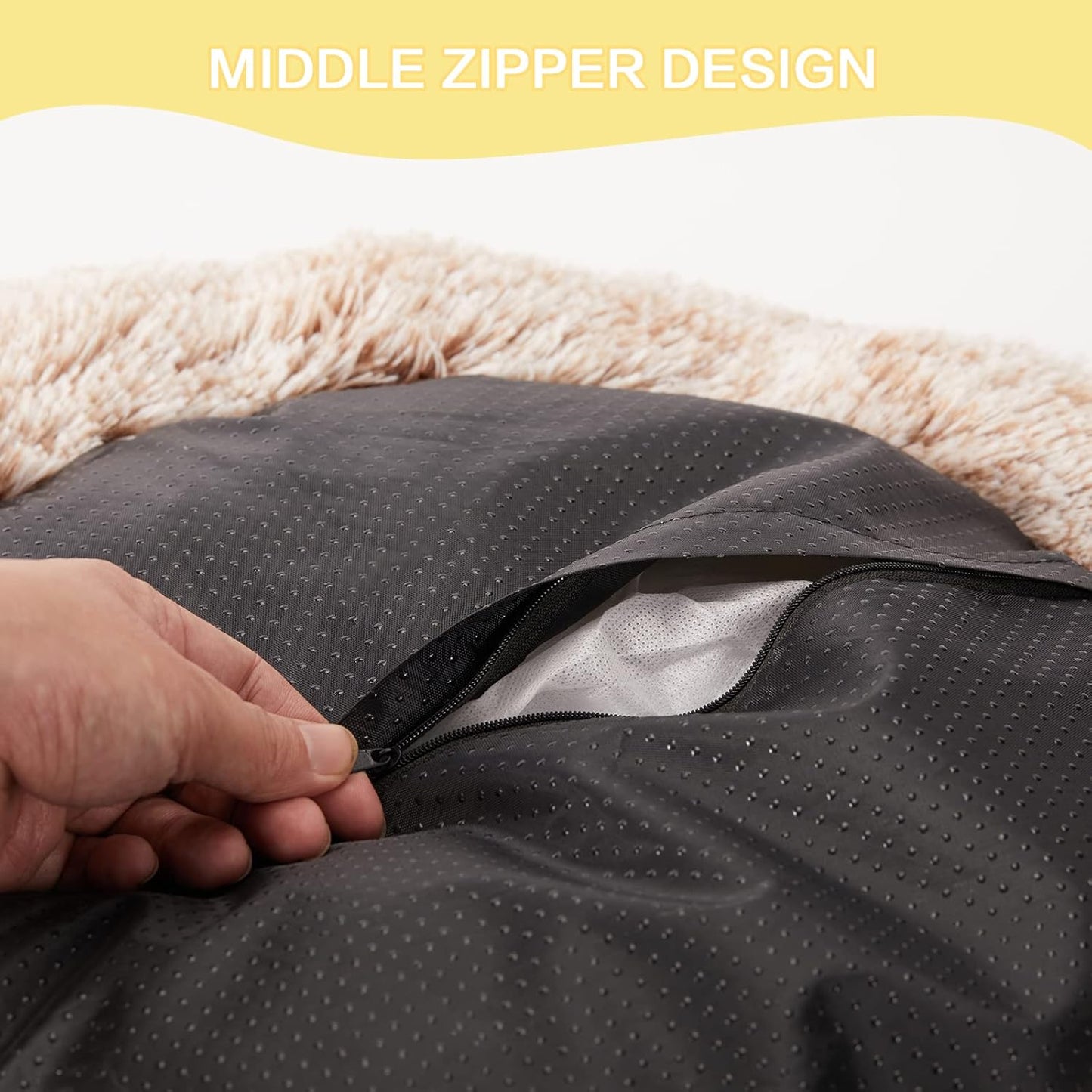 Bedfolks Calming Donut Dog Bed - 30" Round Plush for Medium Dogs, Anti-Anxiety, Machine Washable (Brown, Medium)