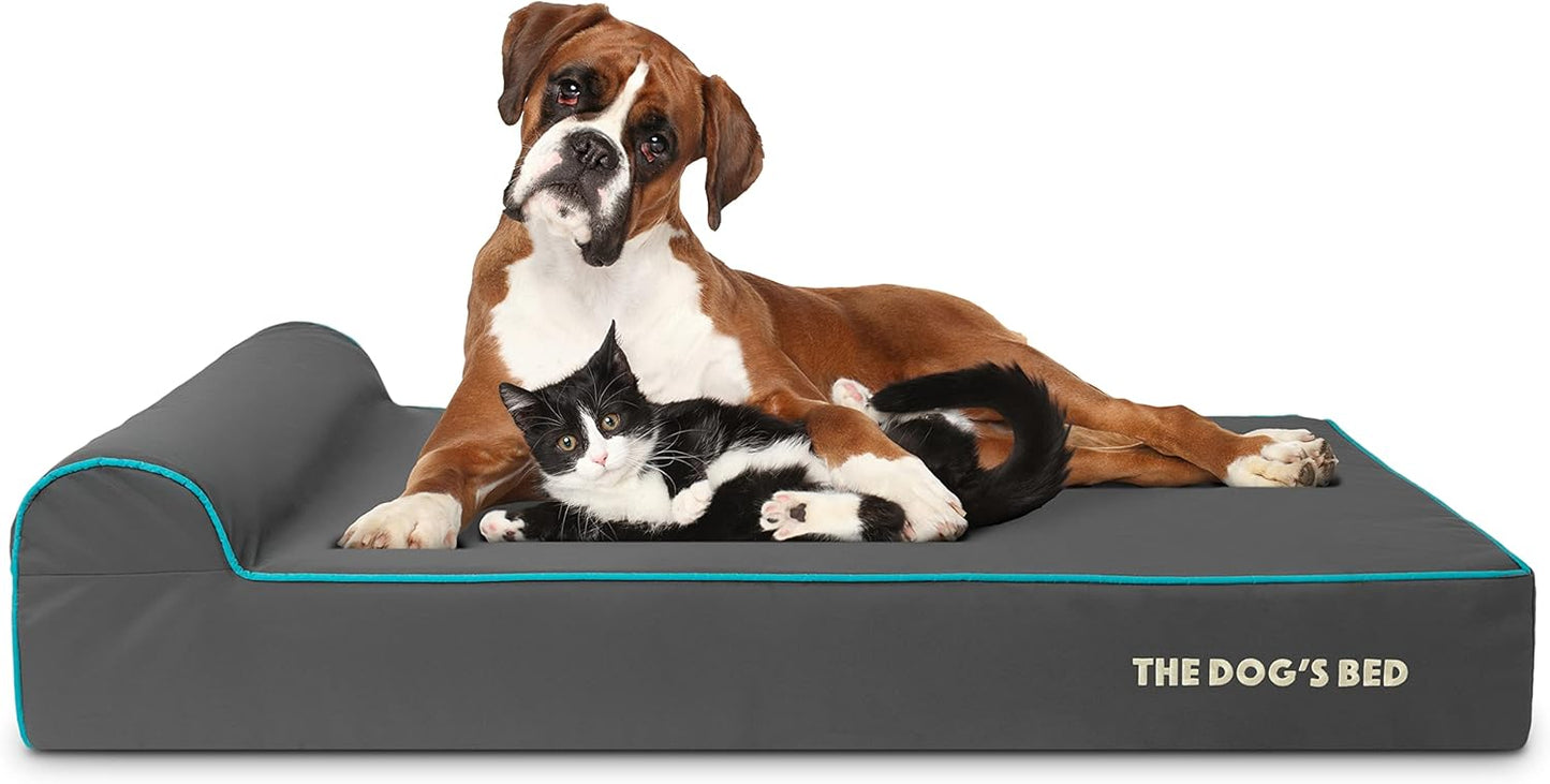 The Dog’s Bed Orthopedic Headrest Dog Bed XL Grey/Blue 46x25, Memory Foam, Pain Relief for Arthritis, Hip & Elbow Dysplasia, Post Surgery, Lameness, Veterinary Approved, Waterproof Washable Cover