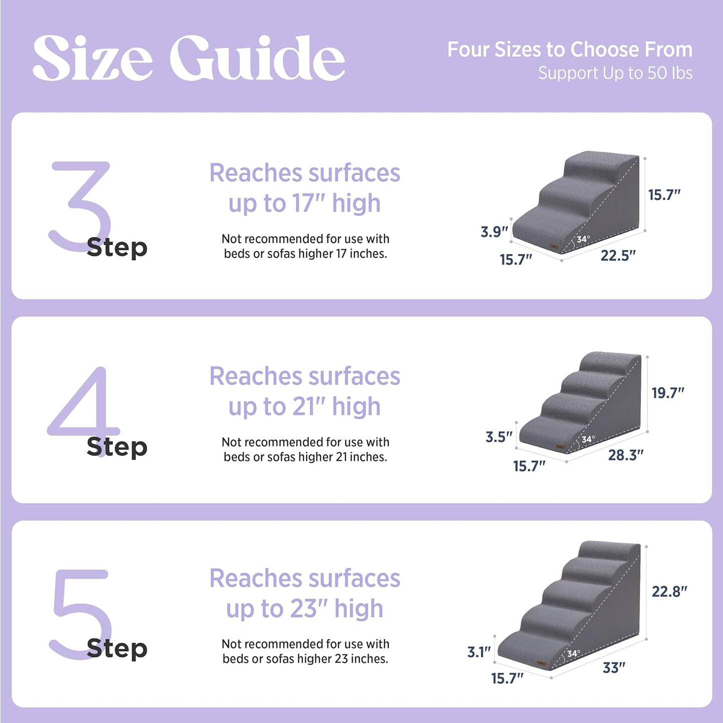 Lesure Dog Stairs for Large Dogs Pet Steps Ramp for High Bed with CertiPUR-US Certified Foam with Non-Slip Bottom, Grey, 5 Steps