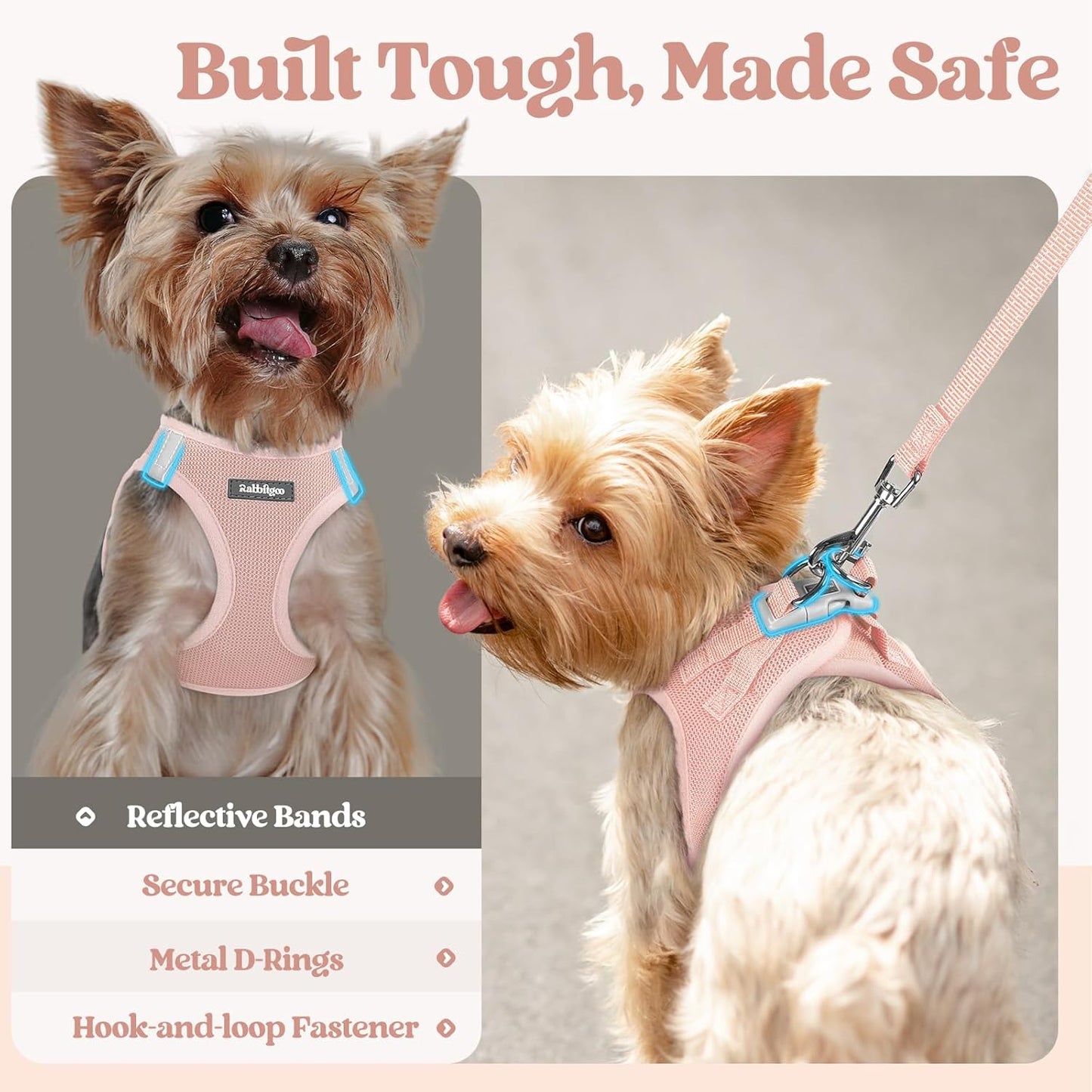 rabbitgoo Dog Harness Small Sized and Leash Set, Step in Soft Light Puppy Vest, Breathable Mesh Pet Harness, Reflective for Outdoor Safe Walking, Pink XXXS