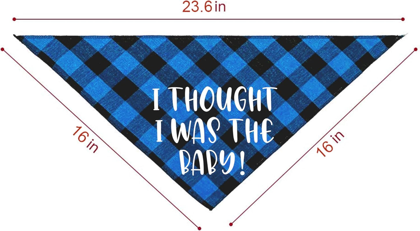 I Thought I was The Baby Funny Red Plaid Cotton Pet Dog Triangle Bandana Bibs, Pet Dog Gender Reveal Pregnancy Announcement Photograph Scarf Photo Props Birthday Party for Pet Dog Lovers Gifts