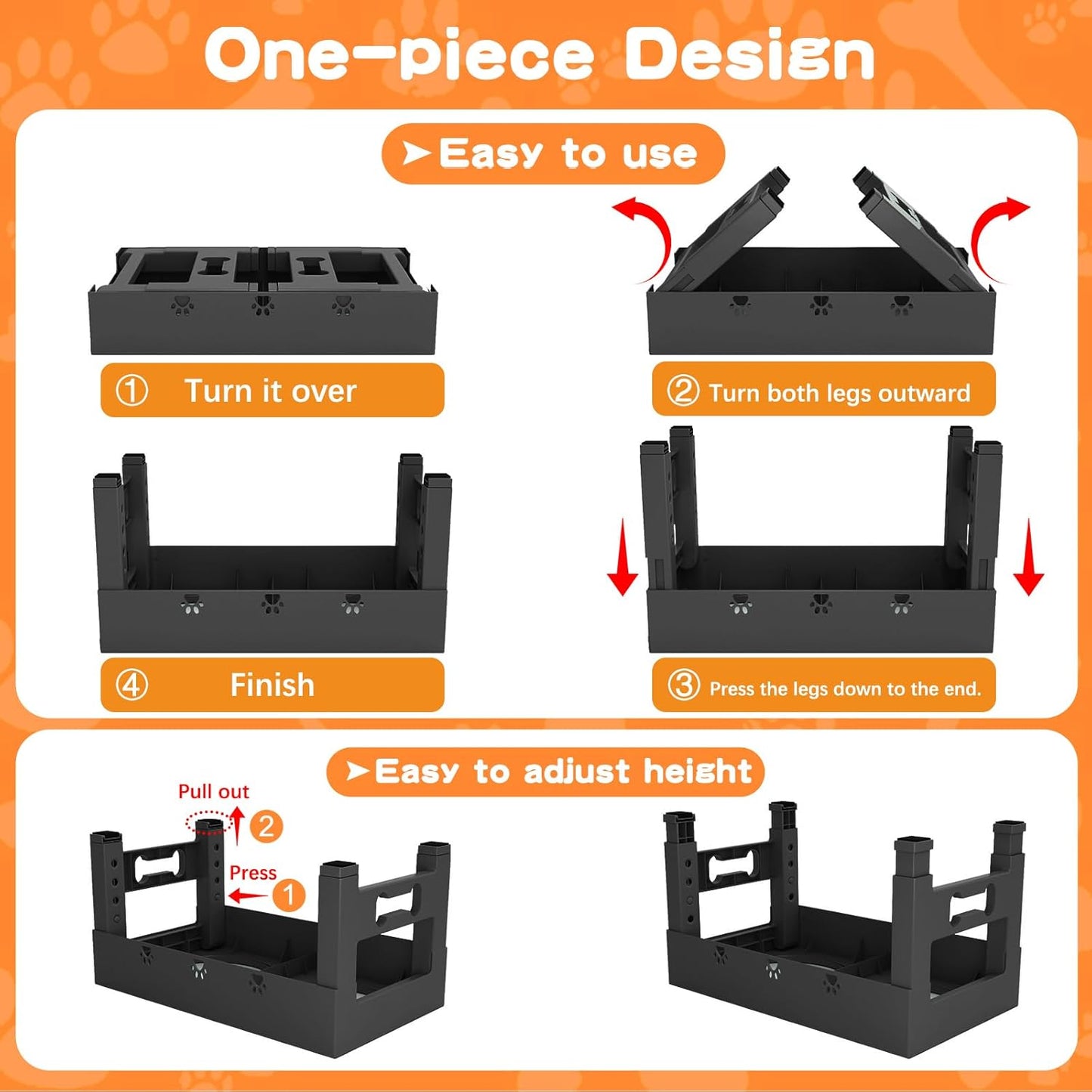 Elevated Dog Bowls with 2 Stainless Steel Bowls, Raised Dog Food Bowl Stand 5 Height Adjustable (3.1", 9", 10", 11", 12") Non-Slip Feeder Station Set for Medium and Large Dogs - Black