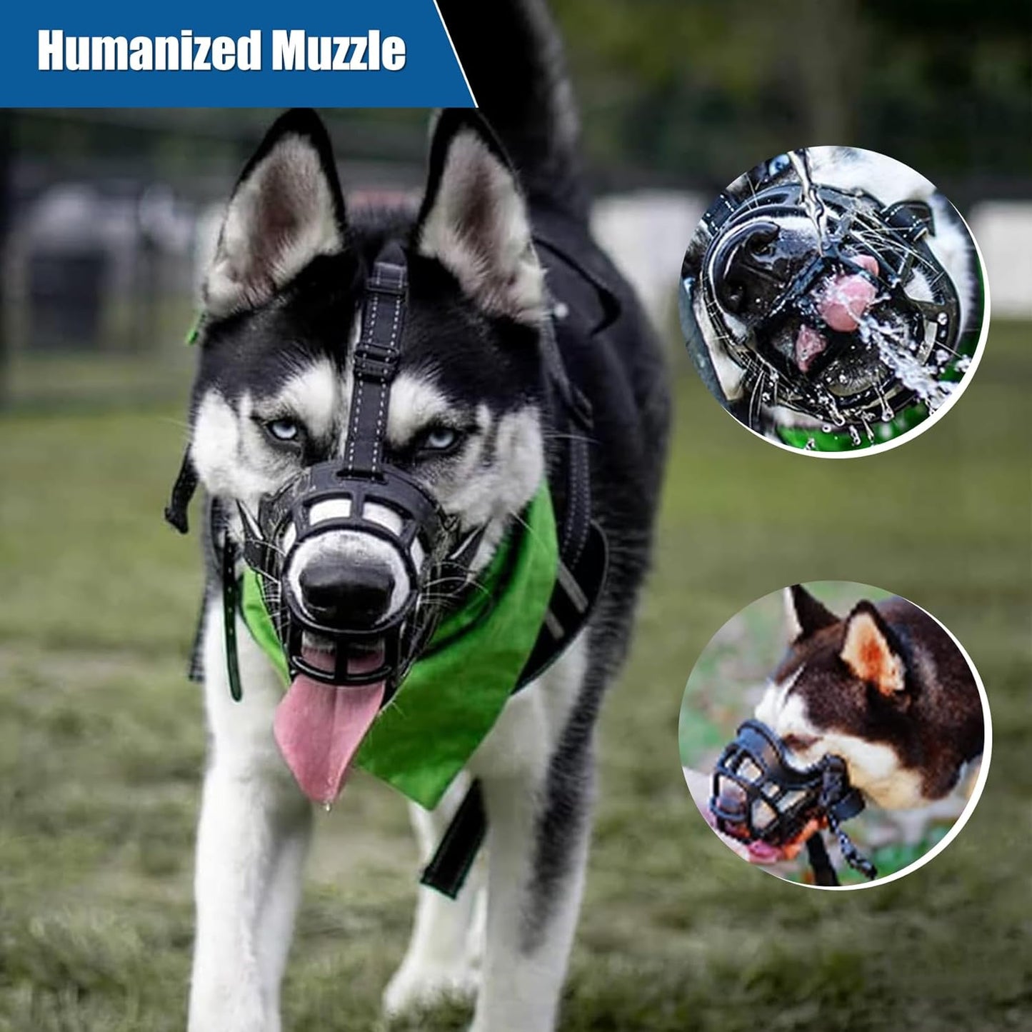 Dog Muzzle, Breathable Basket Muzzles for Small Medium Large Sized Dogs, Adjustable Humane Cage Mouth Cover for Grooming Biting Chewing, Allows Panting and Drinking (Soft Rubber, S)