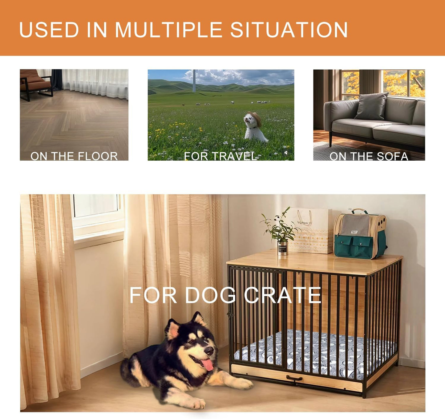 VANKEAN Stylish Dog Bed for Crate - Reversible Cool & Warm, Waterproof Inner, Firm Support, Machine Washable, XXL to Small, Grey