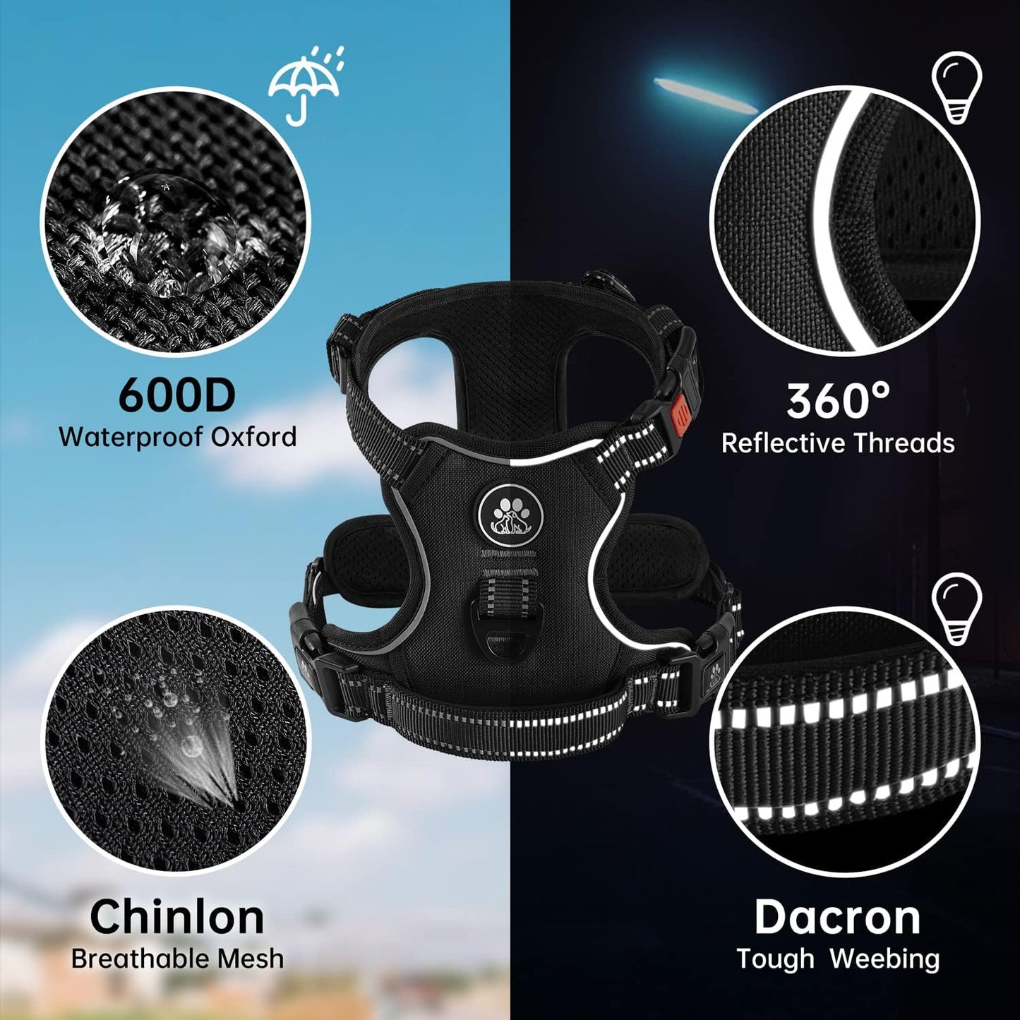 NESTROAD No Pull Dog Harness,Adjustable Oxford Dog Vest Harness with Leash,Reflective No-Choke Pet Harness with Easy Control Soft Handle for Small Dogs(Small,Black)