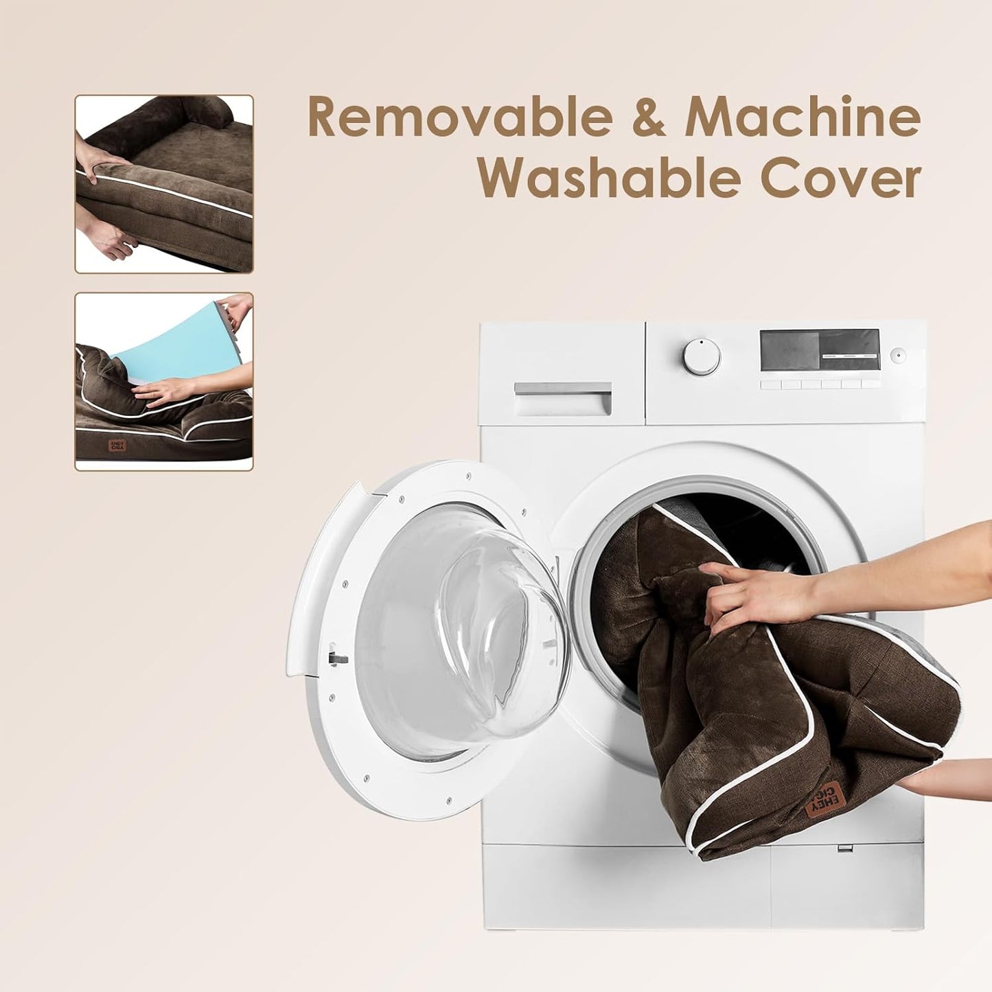 EHEYCIGA Orthopedic Dog Beds for Extra Large Dogs, Waterproof Memory Foam XXL Dog Bed with Sides, Non-Slip Bottom and Egg-Crate Foam Big Pet Couch Bed with Washable Removable Cover, Brown