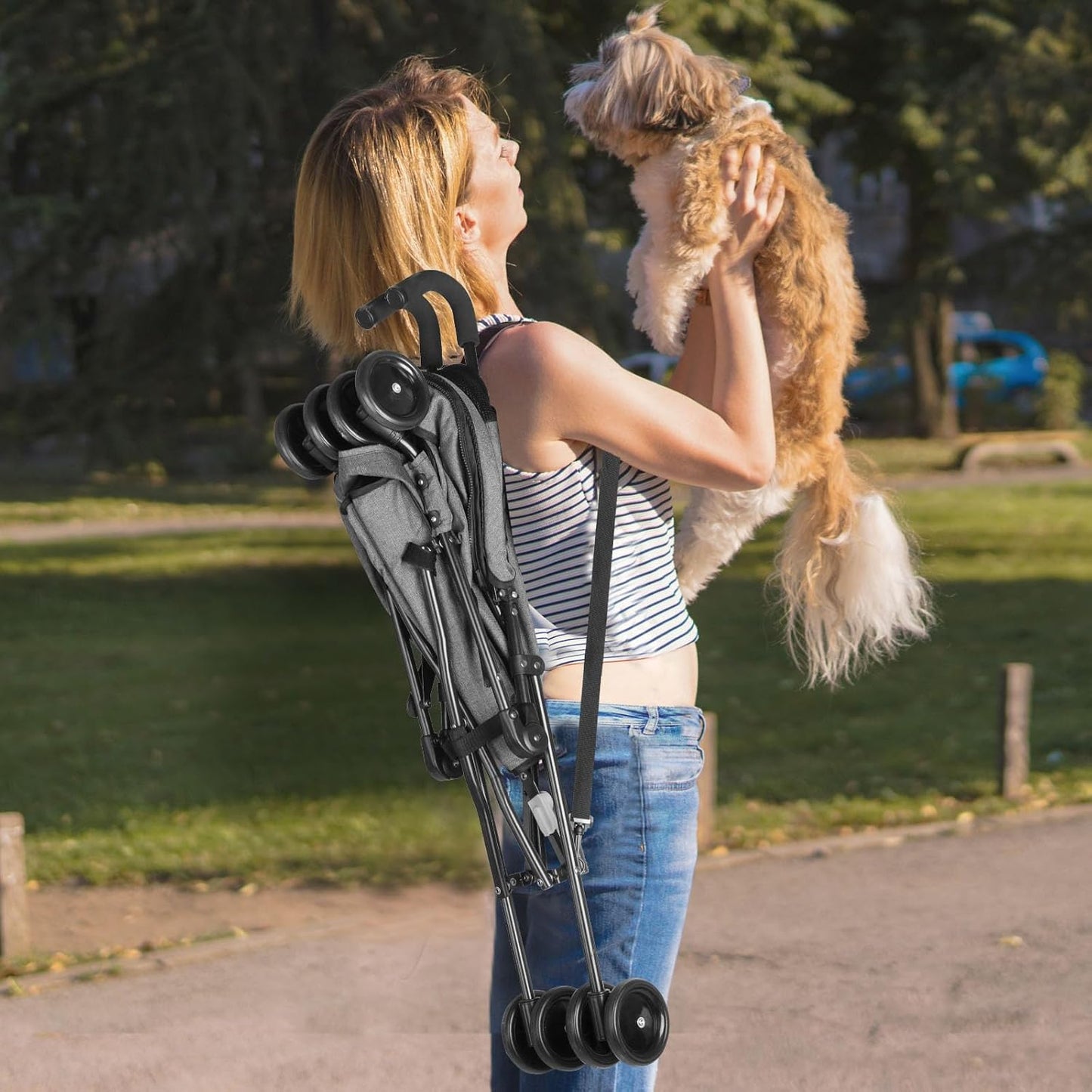 Wedyvko Travel Portable Dog Stroller, Pet Stroller for Small Puppy Dogs & Cats, Up to 33 lbs, Dark Grey