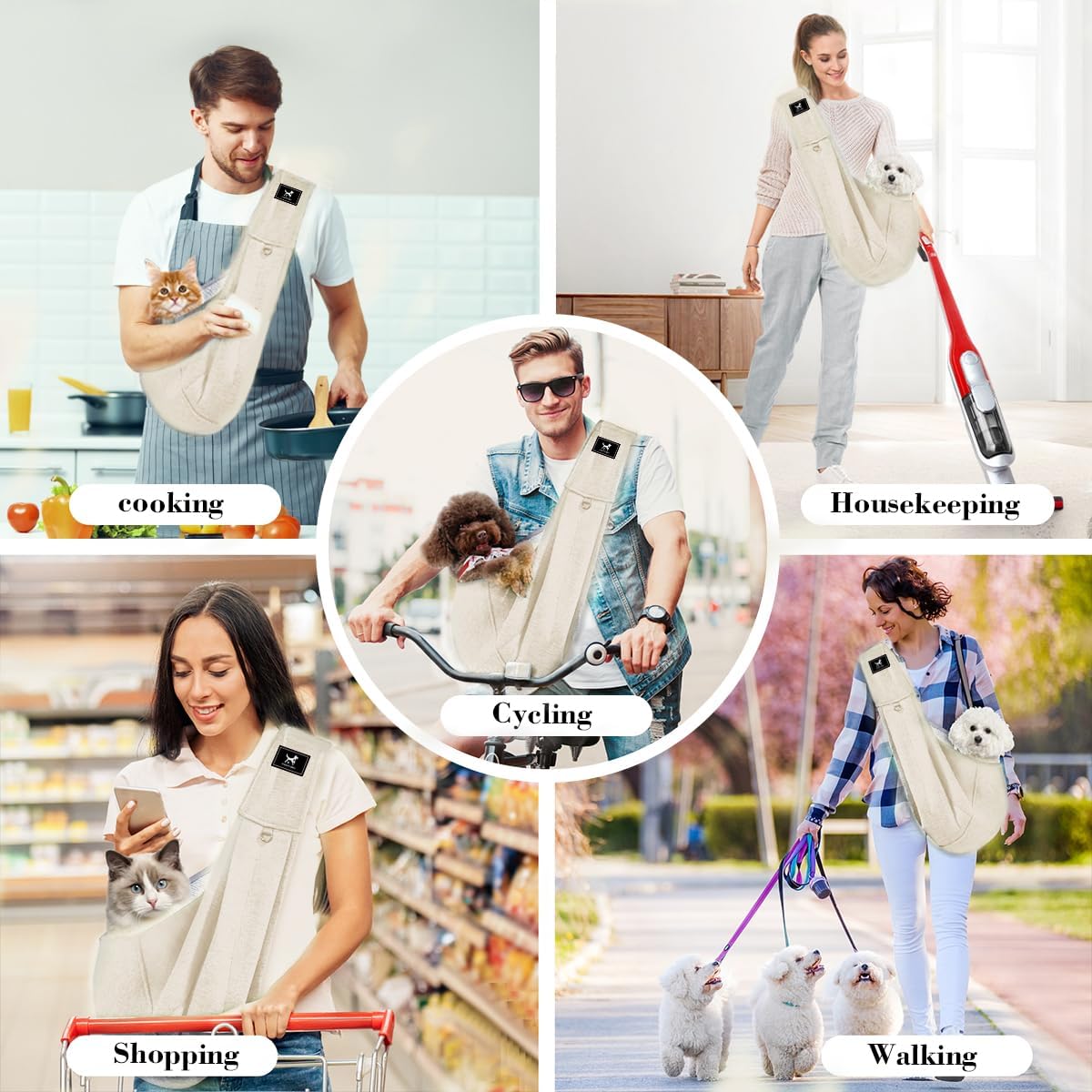 Dog & Cat Carrier Sling, Adjustable Soft Padded Shoulder Puppy Carrier, Hands-Free Dog Carrier Bag with Double Safety Buckles Premium Material for Outdoor Travel (Apricot, L)