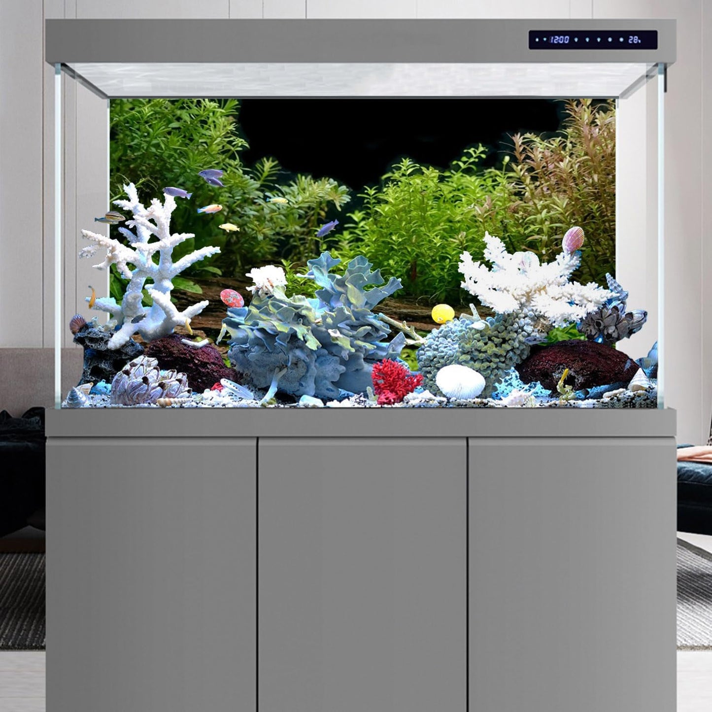 AWERT Aquarium Background River Bed & Lake Aquatic Plant Fish Tank Background Vinyl 24x12 inches