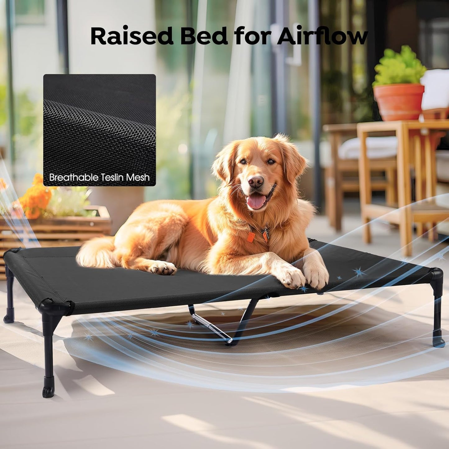 Veehoo Cooling Elevated Dog Bed Add Removable Waterproof Bolster Cushion Mat, Raised Pet Cot with Breathable Teslin Mesh, No-Slip Feet, Dog Sofa Bed for Indoor Outdoor, XXLarge, Black CWC2331B