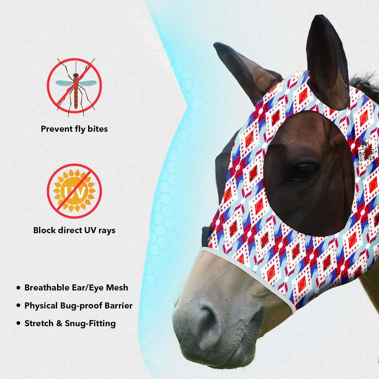 Harrison Howard Super Comfort Stretchy Fitting Horse Fly Mask with UV Protection Soft on Skin with Breathability Tribal Abstract Full Size