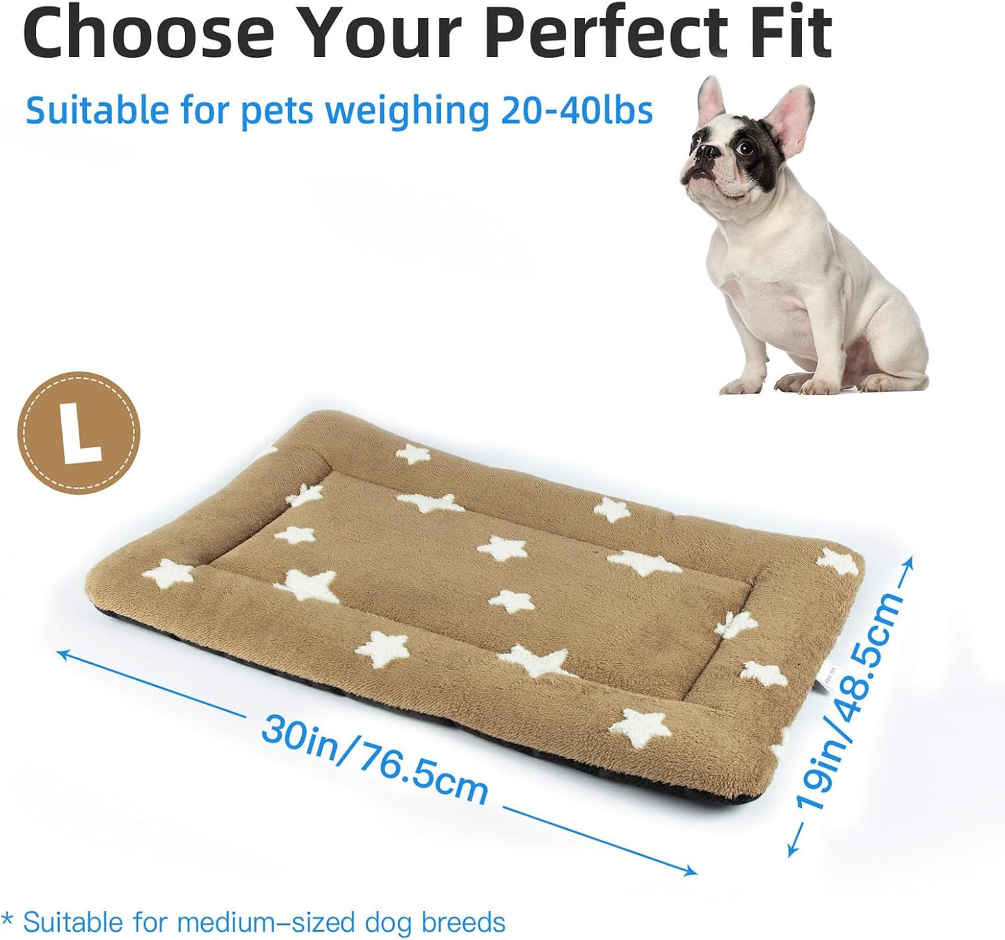 Mora Pets Dog Crate Pad Kennel Dog Bed Mat for Medium Dogs Washable Cute Star Pet Bed for Cage Ultra Soft Flat Puppy Cat Kitten Cushion for Sleeping Anti-Slip Brown 30 x 19