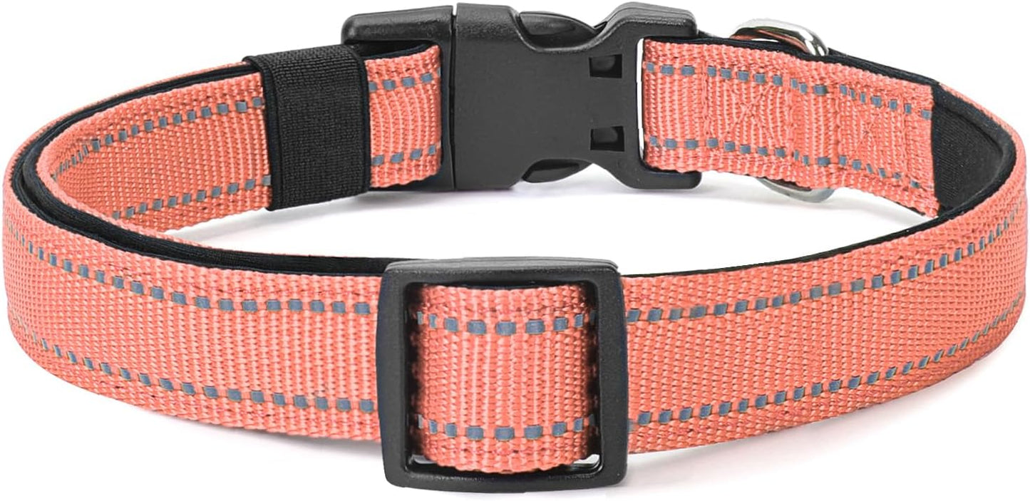 Reflective Dog Collar Padded with Soft Neoprene Breathable Quick Release Basic Dog Collars for Medium Large Dogs Coral