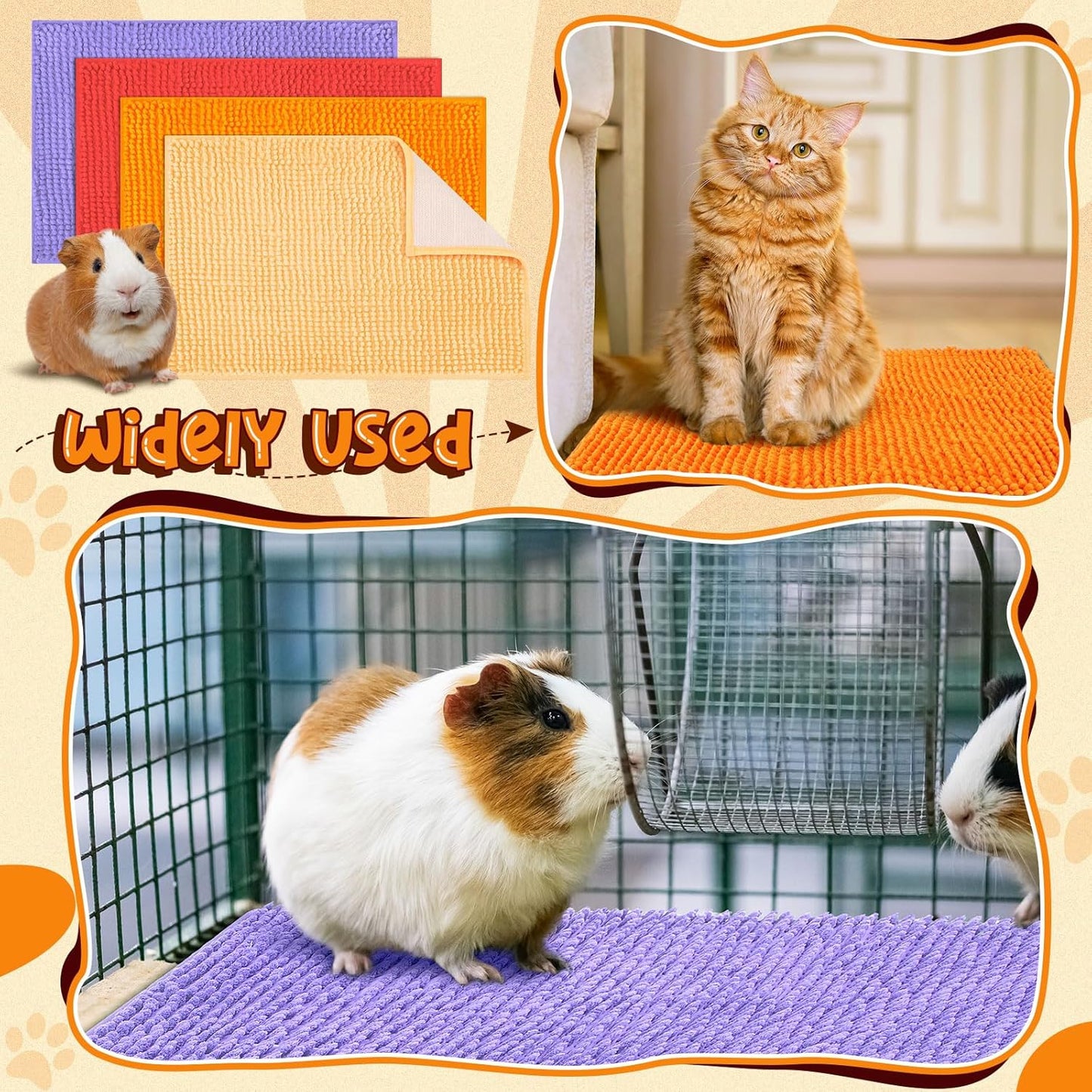 Barydat 8 Pcs Guinea Pig Cage Liner for Guinea Pig Cage Bedding Reusable Rabbit Mat Pad Washable Training Pad Animal Sleeping Bedding Mat(24x16'',Beige, Brown, Red, Orange)