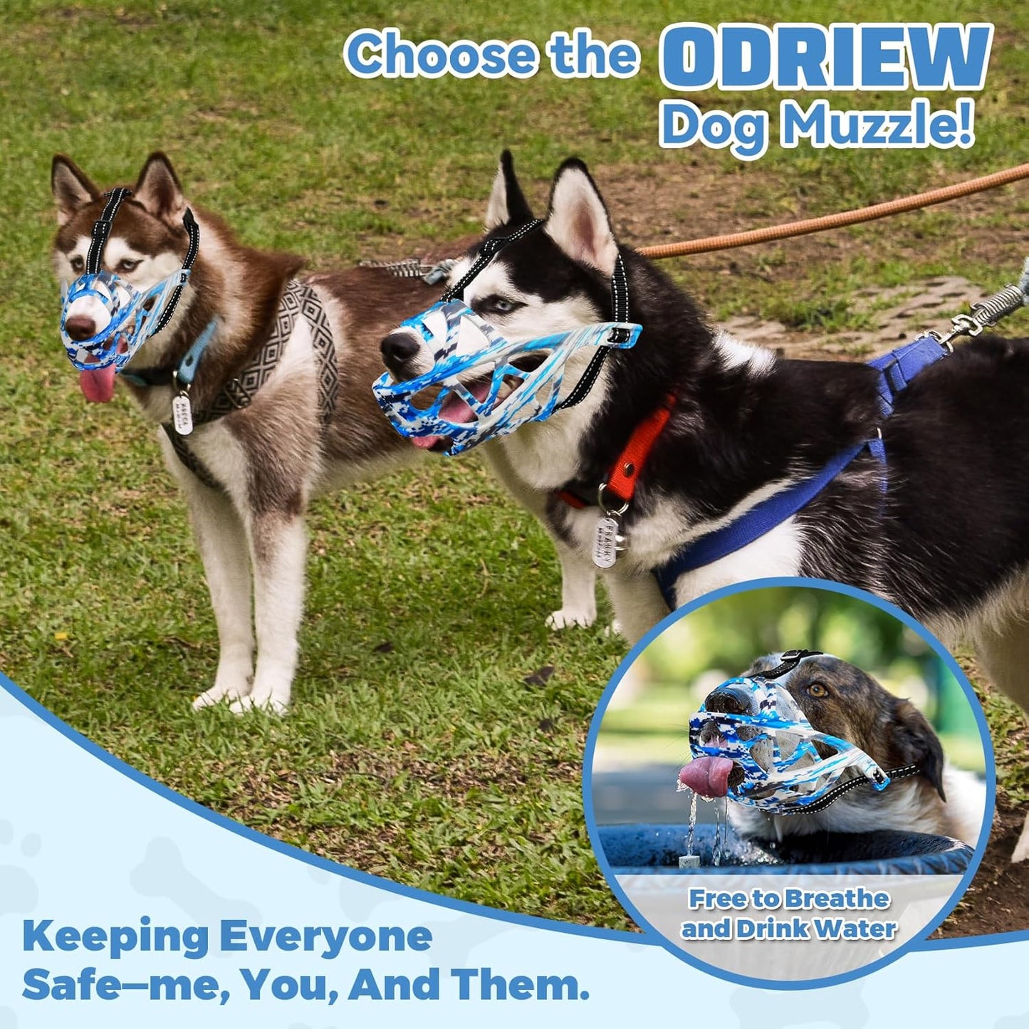 Dog Muzzle for Large Dogs, Breathable Basket Muzzles for Small, Medium and X-Large Aggressive Dog, Allows Panting Drinking, Suitable for Grooming Trimming Training (Camouflage Blue, S)