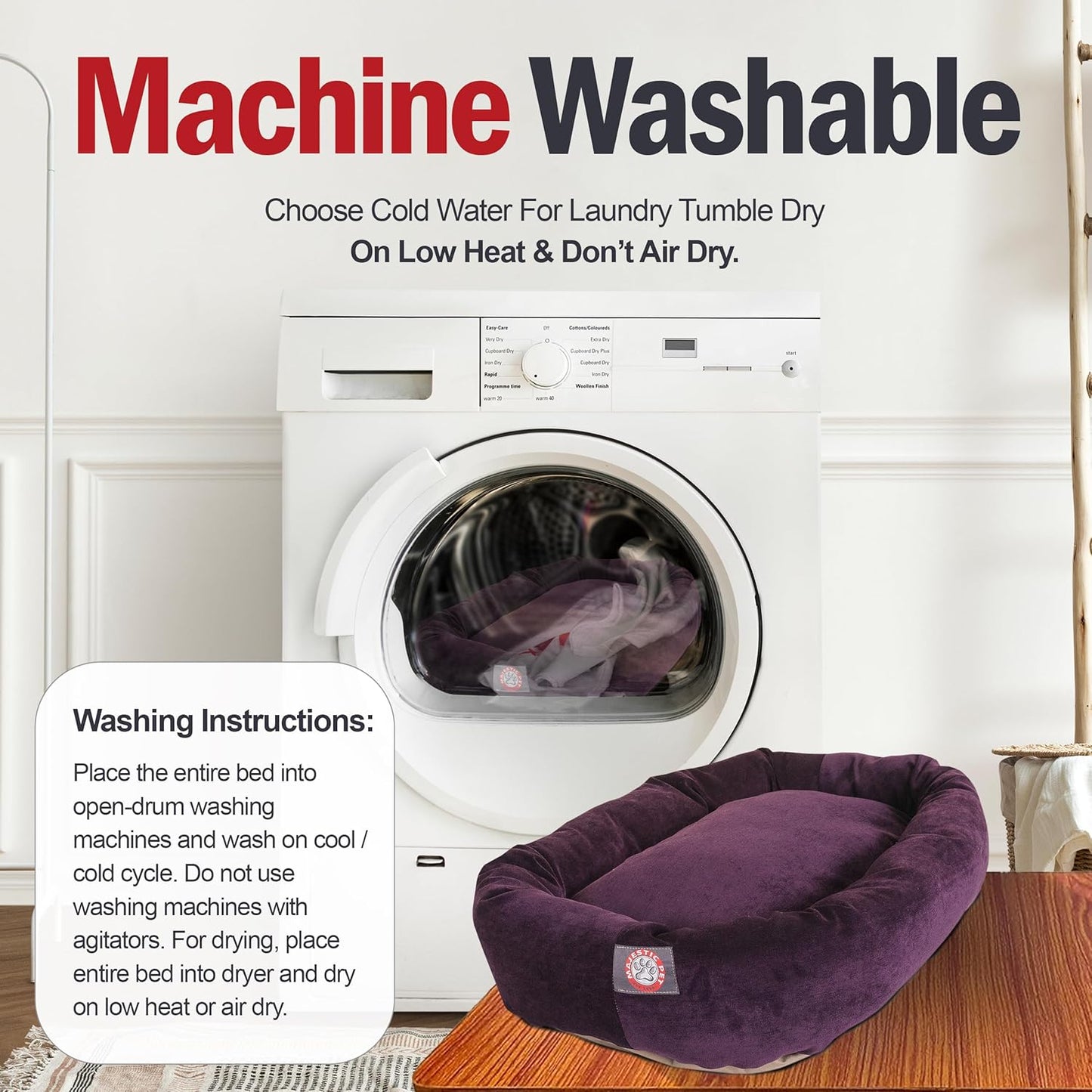 Majestic Pet 52 Inch Micro Velvet Calming Dog Bed Washable 52x35x11 (inch) – Cozy Soft Round Donut Dog Bed with Spine for Head Support -Pet Bed X- Large – Aubergine (2025)