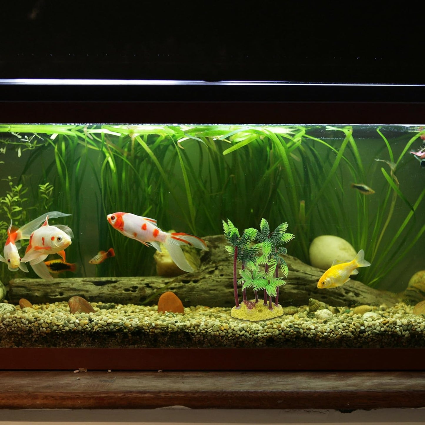 Aquarium Decoration,Plastic Palm Tree Plant for Aquarium Fish Tank,5.4Inch(Green/Brown)