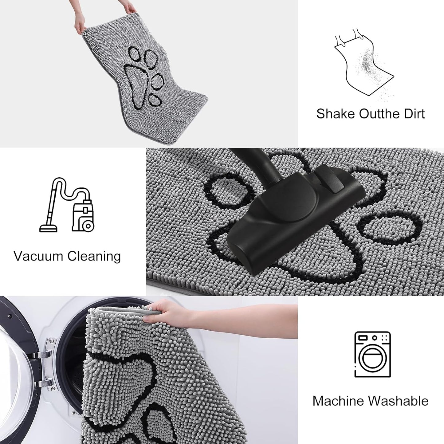 Smiry Dog Door Mat for Muddy Paws, Absorbent Dirt Trapper Non Slip Quick Dry Washable Chenille Mat for Mud Dogs, Entry Rug for Indoor and Outdoor (71x46 Inches, Grey)