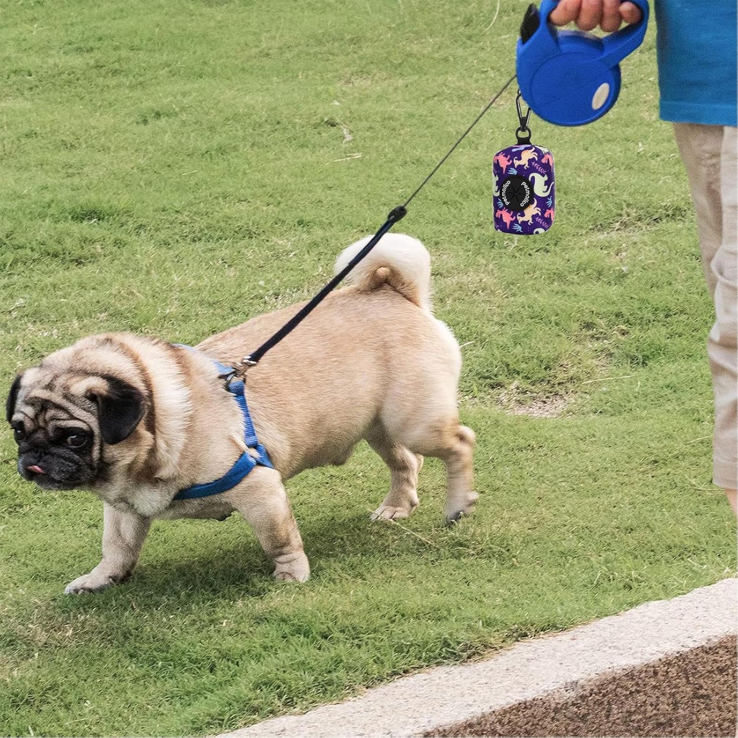 Attachment,Waste Bag Dispenser Zippered Pouch, Fits Any Leash, Includes Free Roll of Dog Bags, Poop Bag Dispenser - 2 Packs, Little Dinosaurs