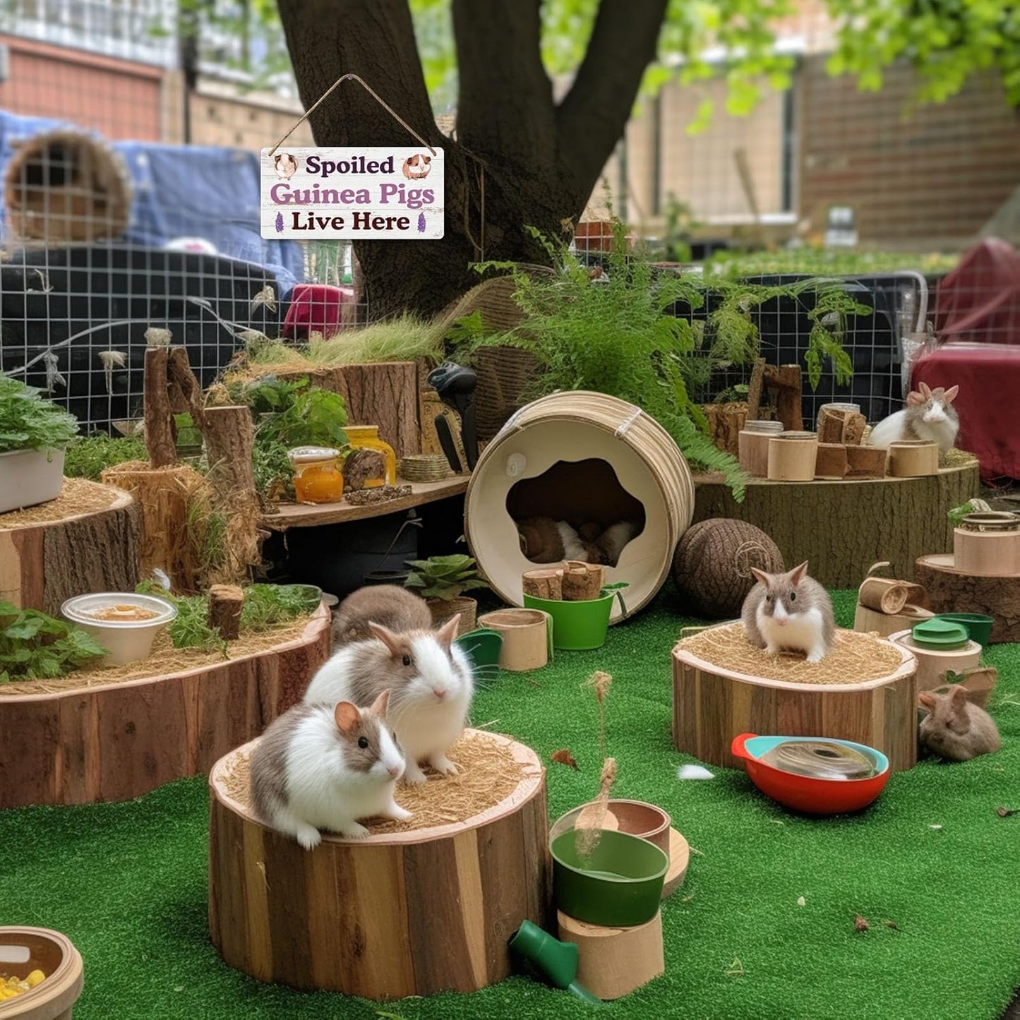 Big Hamster Ball & Guinea Pig Hideout - Stuffed Animals & Accessories for Guinea Pig Cage - 12x6 In Wooden Sign