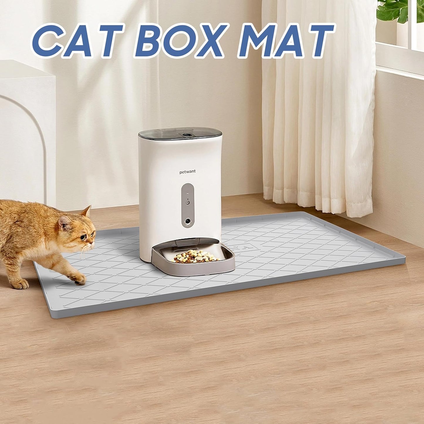 URMONA Large Dog Food Mat, 40" x 22" Pet Food Mat, Waterproof Dog Cat Food Mat with Raised Edges, Silicone Pet Food Mat, Dog Accessories, Prevents Food Spills, Protects Floors, Easy to Clean Fast